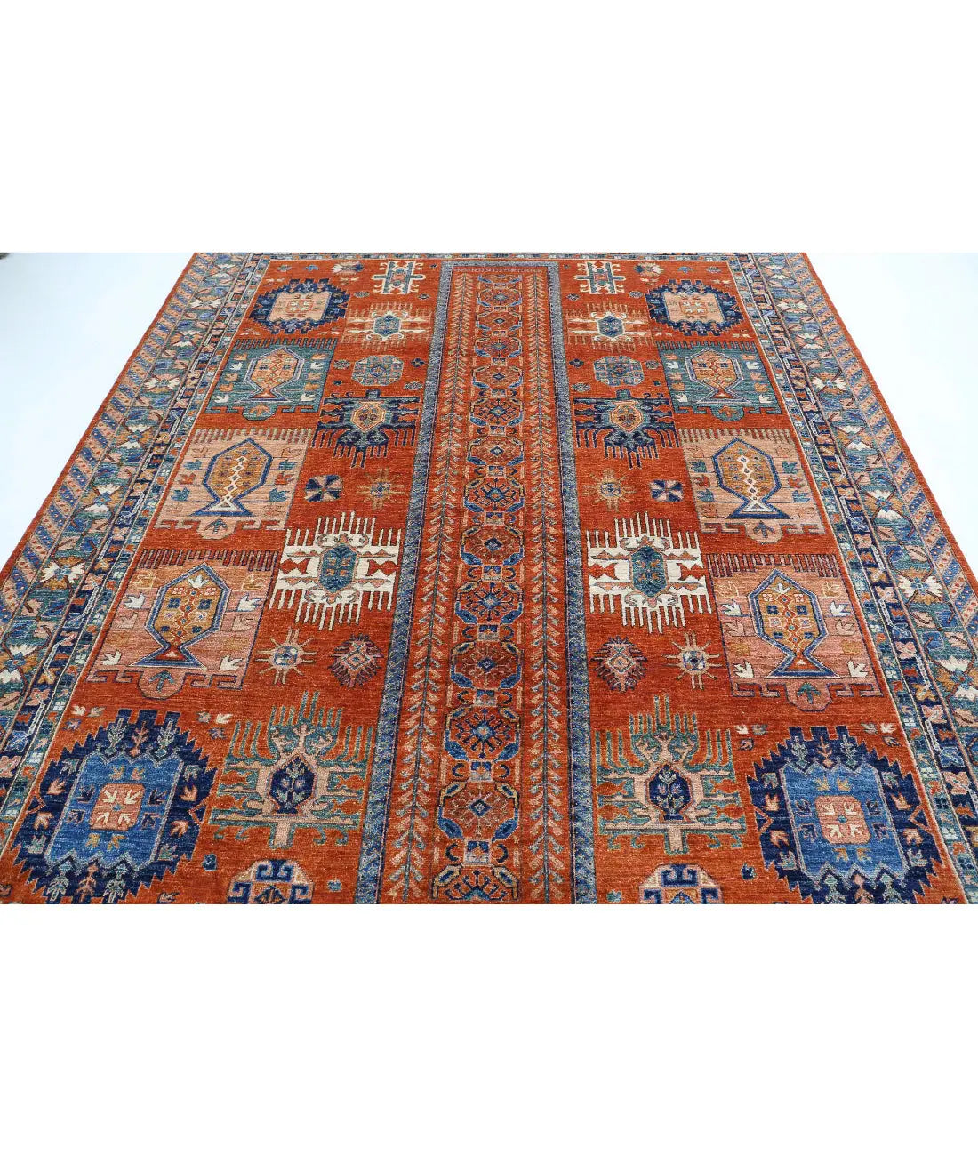 Hand Knotted Nomadic Caucasian Humna Wool Rug - 7'10'' x 9'6'' - Arteverk Rugs Area rug