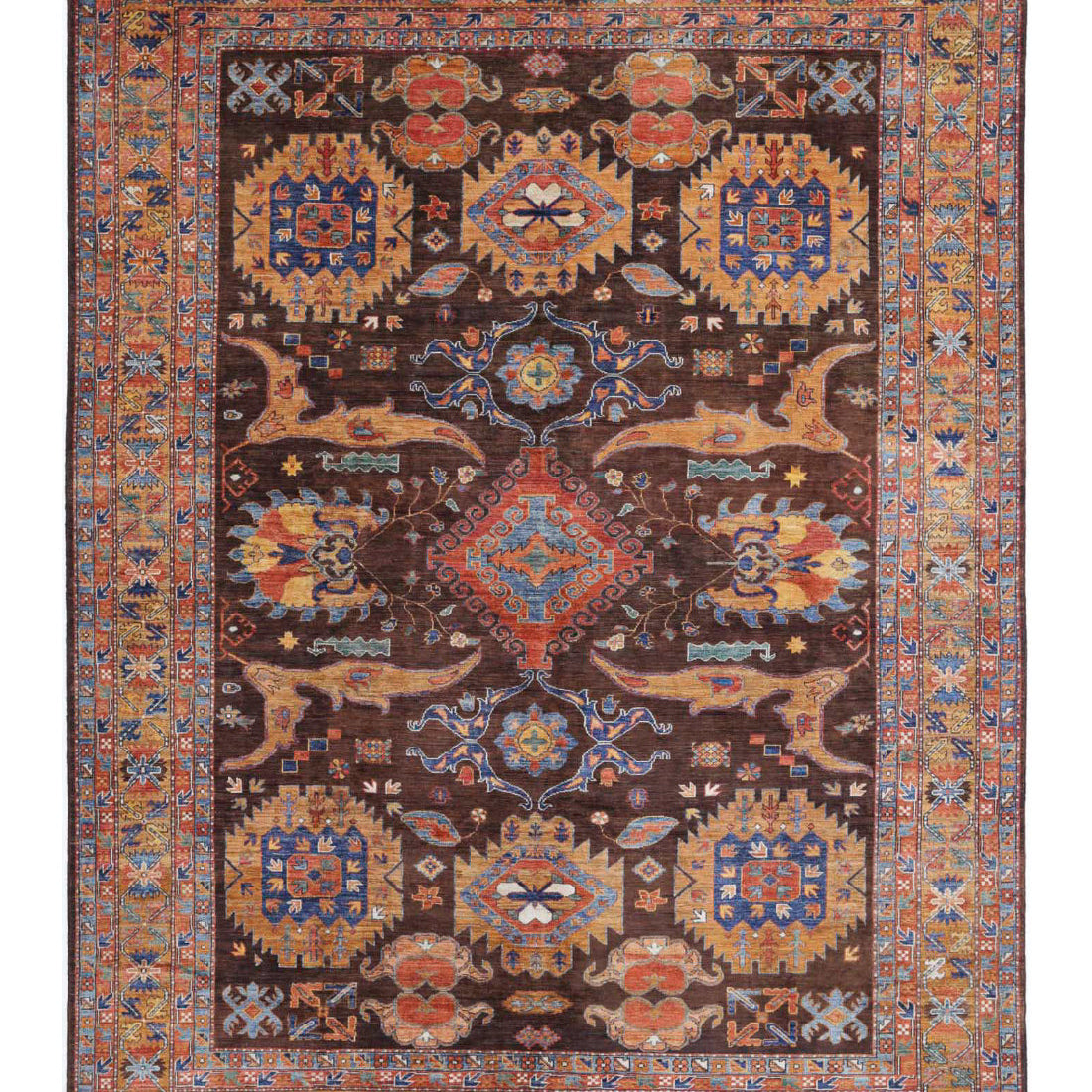 Hand Knotted Nomadic Caucasian Humna Wool Rug - 8'11'' x 12'7''