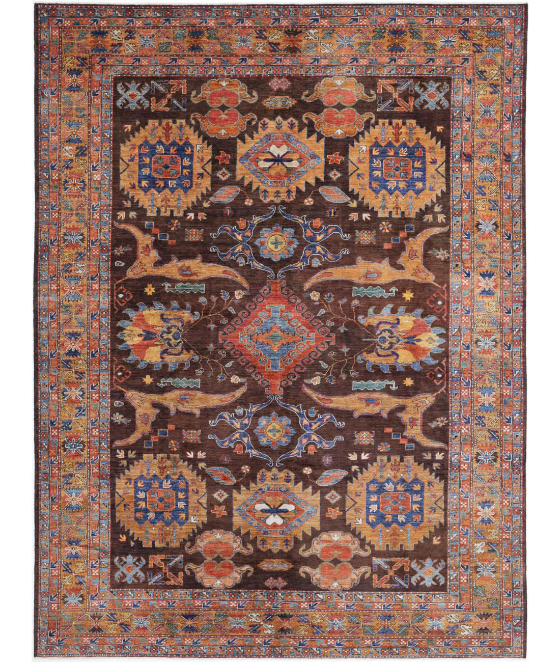 Hand Knotted Nomadic Caucasian Humna Wool Rug - 8'11'' x 12'7''