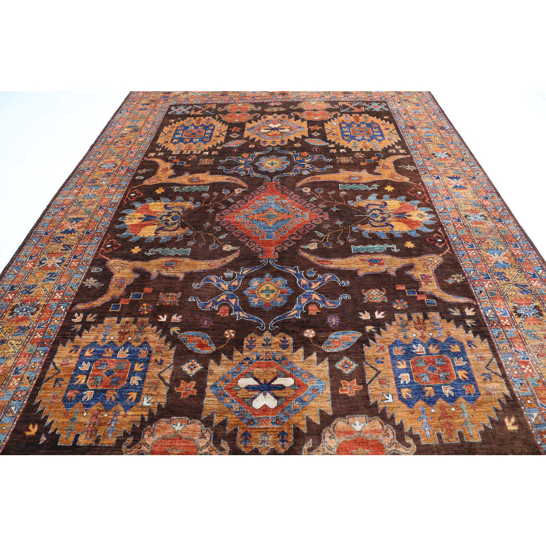 Hand Knotted Nomadic Caucasian Humna Wool Rug - 8'11'' x 12'7''