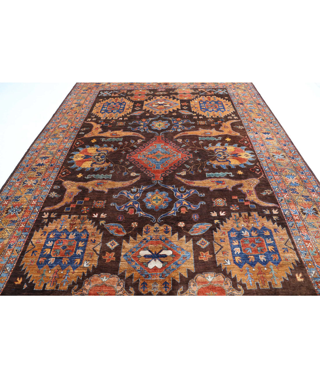 Hand Knotted Nomadic Caucasian Humna Wool Rug - 8'11'' x 12'7''