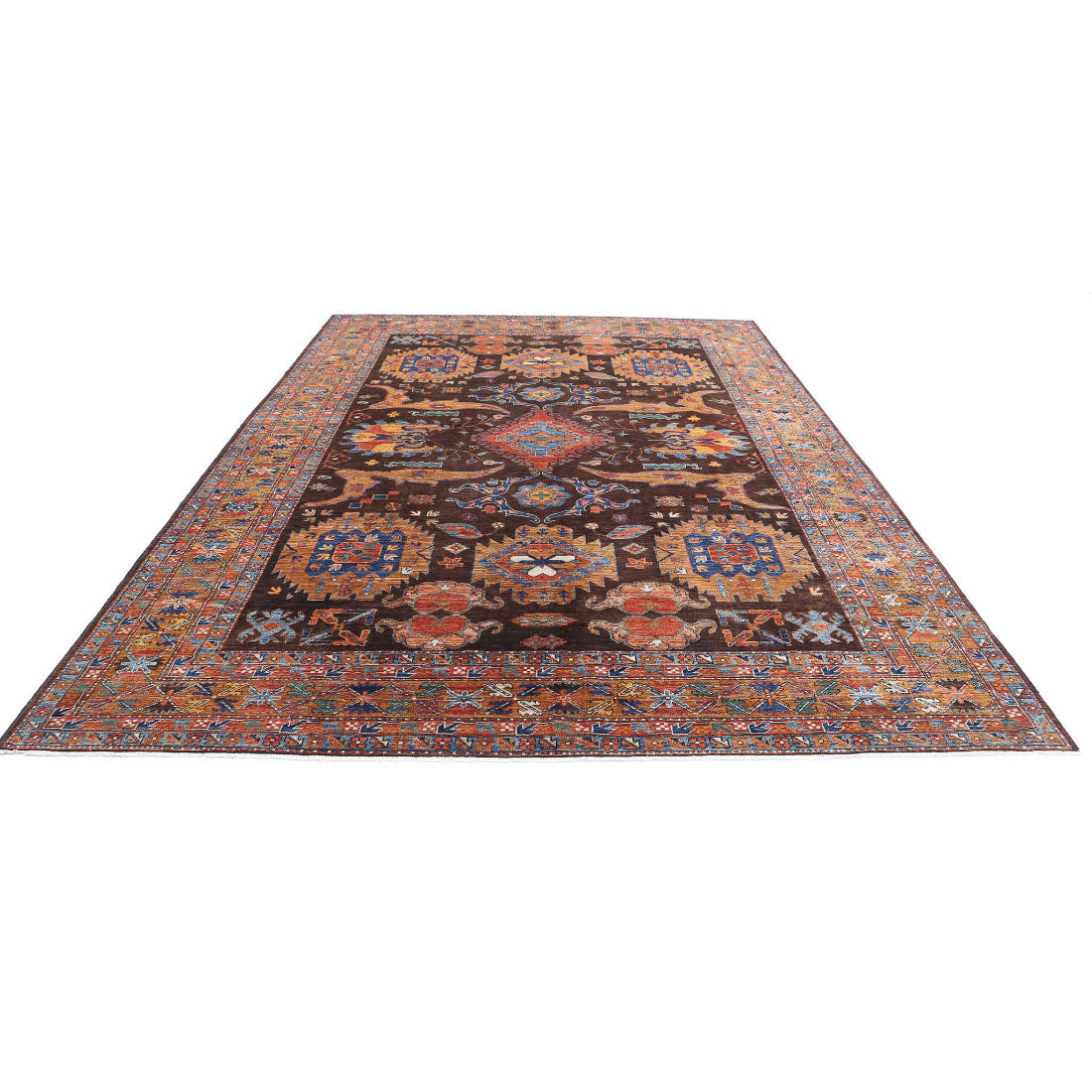 Hand Knotted Nomadic Caucasian Humna Wool Rug - 8'11'' x 12'7''