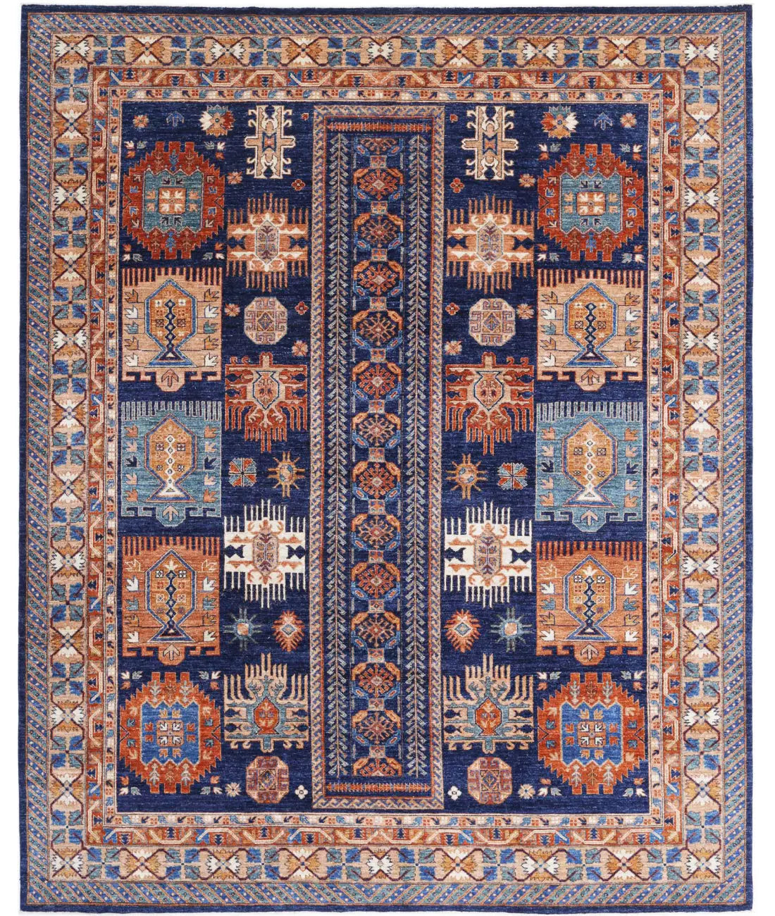 Hand Knotted Nomadic Caucasian Humna Wool Rug - 8'1'' x 10'0'' - Arteverk Rugs Area rug