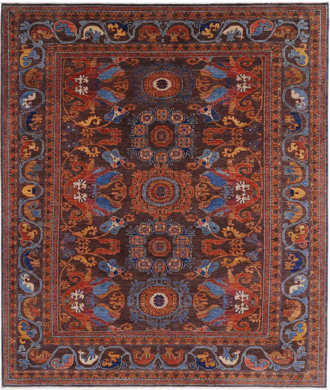 Hand Knotted Nomadic Caucasian Humna Wool Rug - 8'1'' x 9'9''