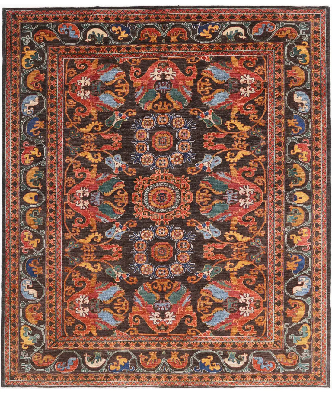 Hand Knotted Nomadic Caucasian Humna Wool Rug - 8'3'' x 9'7''