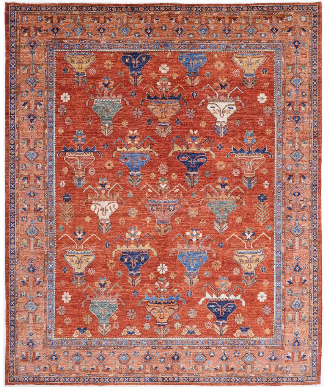 Hand Knotted Nomadic Caucasian Humna Wool Rug - 8'4'' x 10'0''