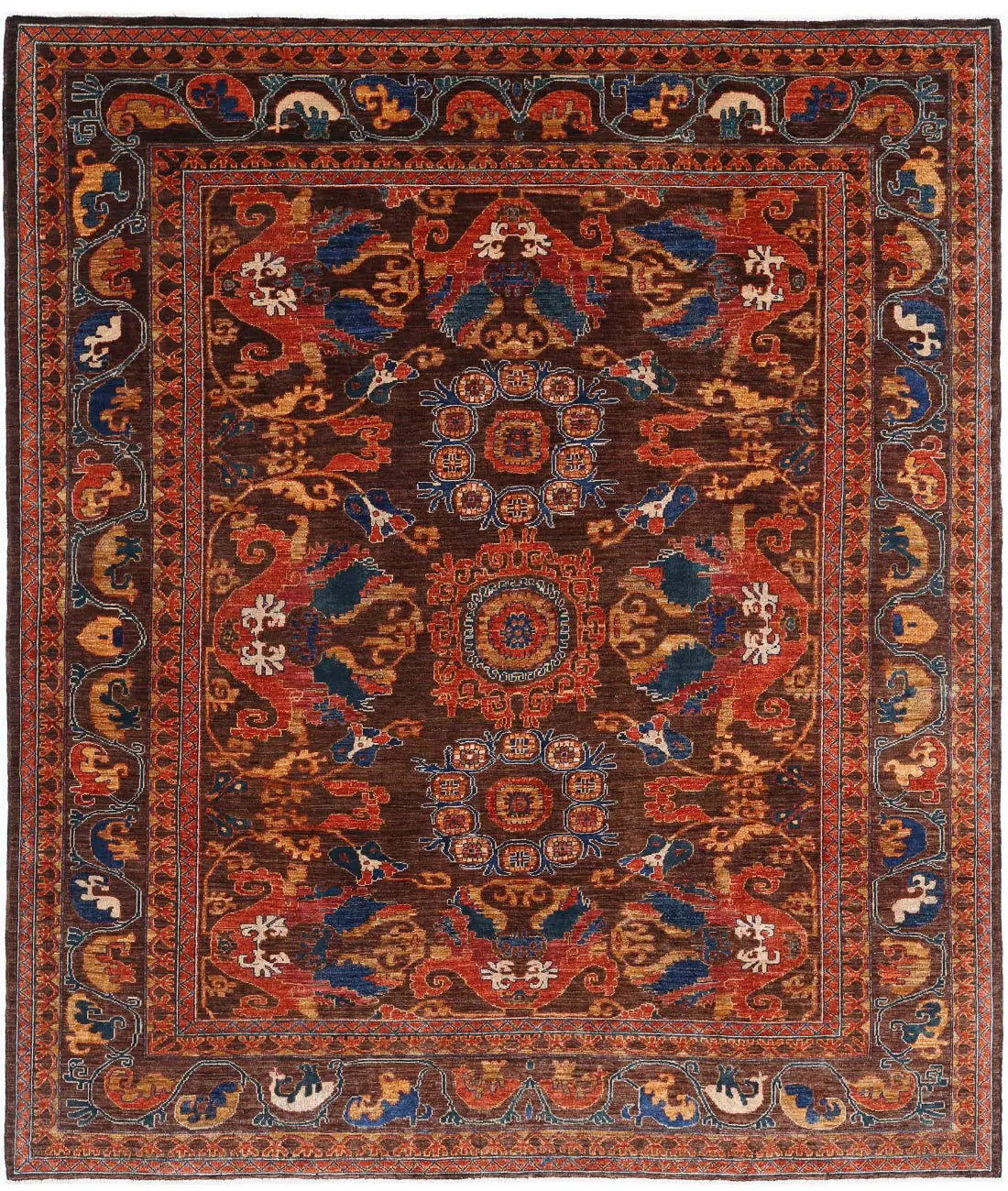 Hand Knotted Nomadic Caucasian Humna Wool Rug - 8'4'' x 9'9''