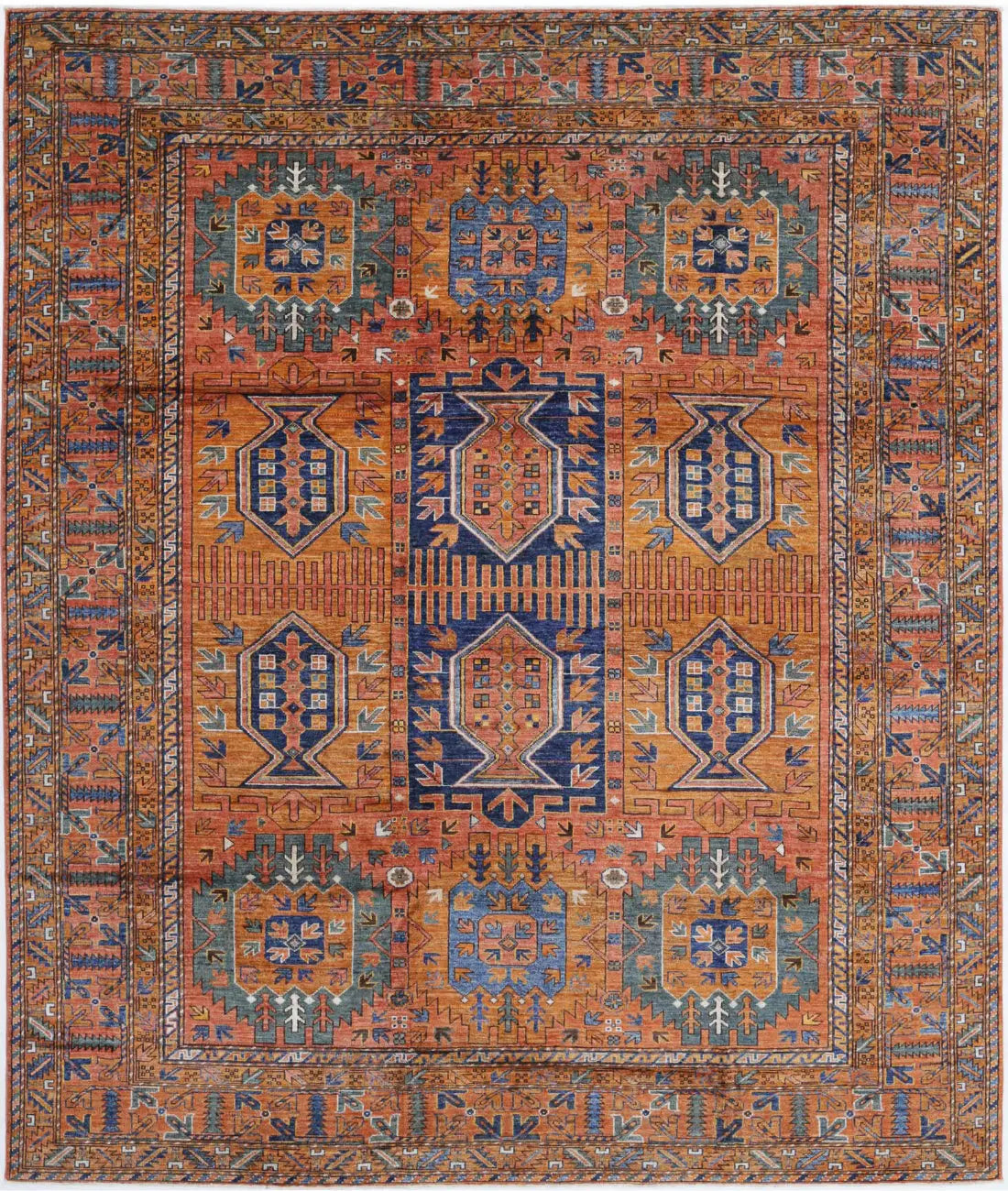 Hand Knotted Nomadic Caucasian Humna Wool Rug - 8'5'' x 9'10'' - Arteverk Rugs Area rug