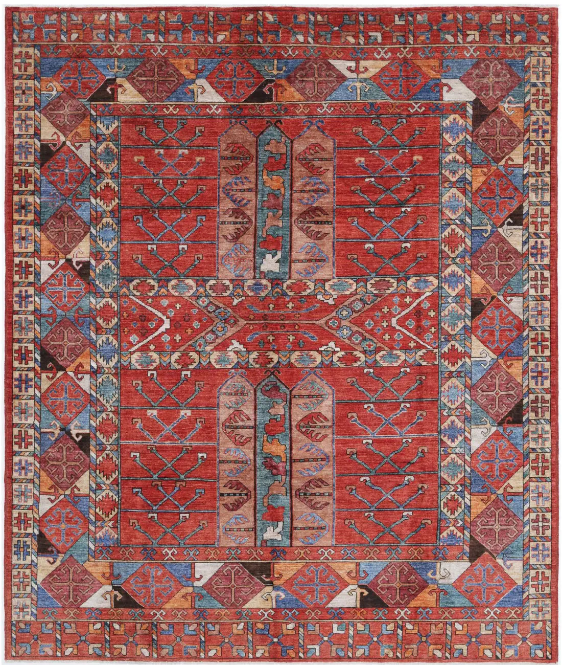 Hand Knotted Nomadic Caucasian Humna Wool Rug - 8'5'' x 9'10'' - Arteverk Rugs Area rug