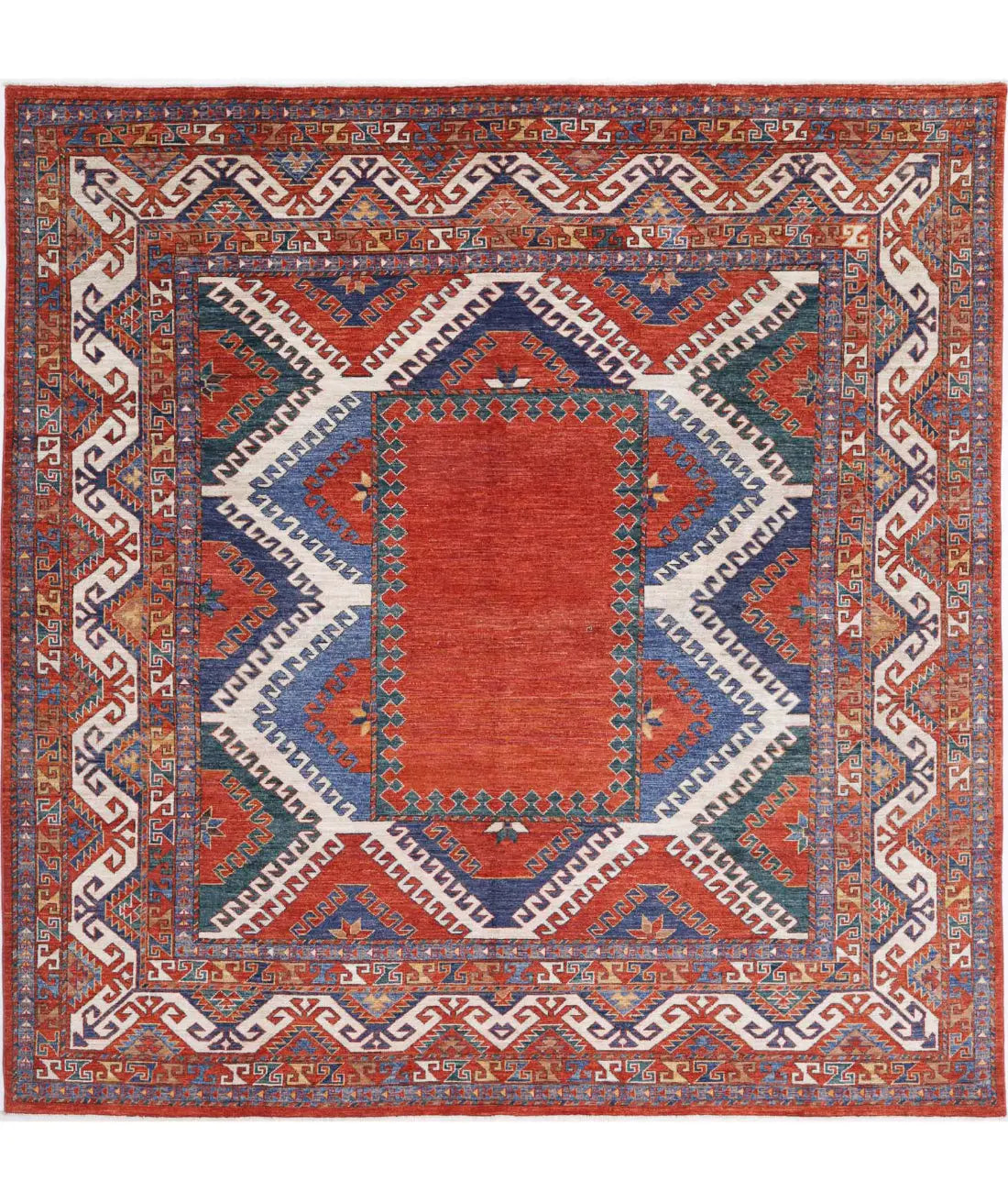 Hand Knotted Nomadic Caucasian Humna Wool Rug - 8'8'' x 9'2''