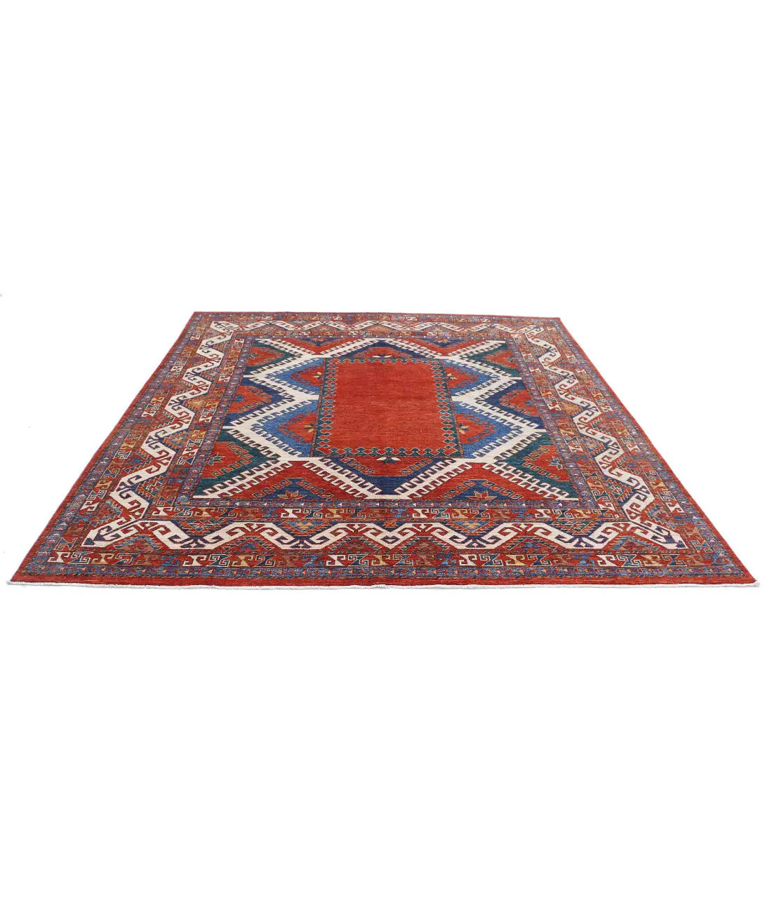 Hand Knotted Nomadic Caucasian Humna Wool Rug - 8'8'' x 9'2'' - Arteverk Rugs Area rug