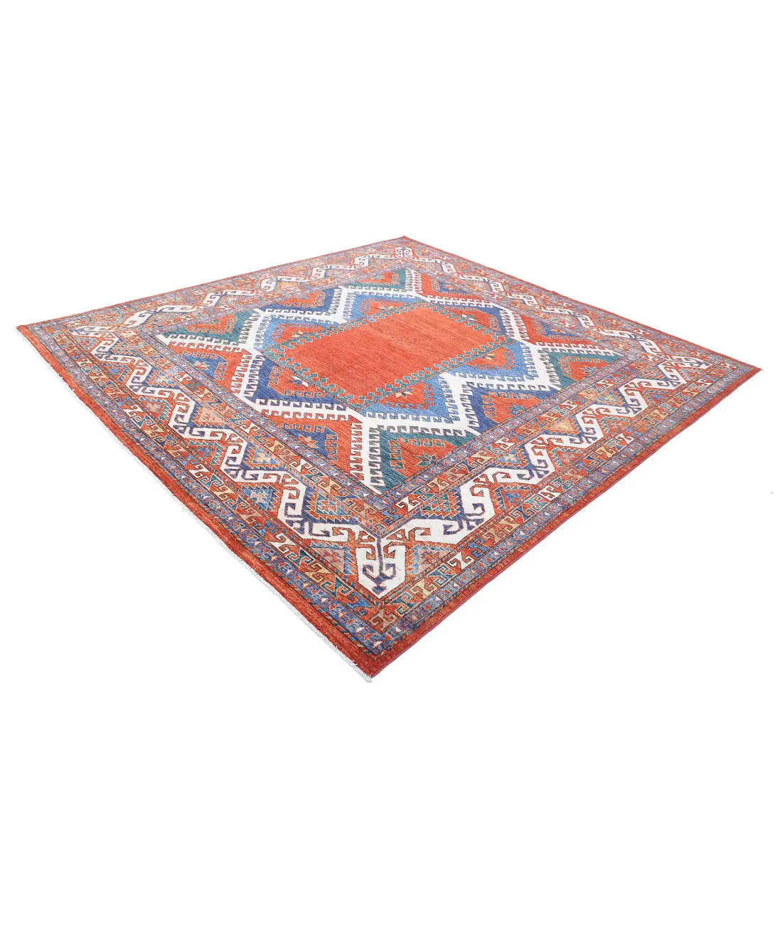 Hand Knotted Nomadic Caucasian Humna Wool Rug - 8'8'' x 9'2'' - Arteverk Rugs Area rug