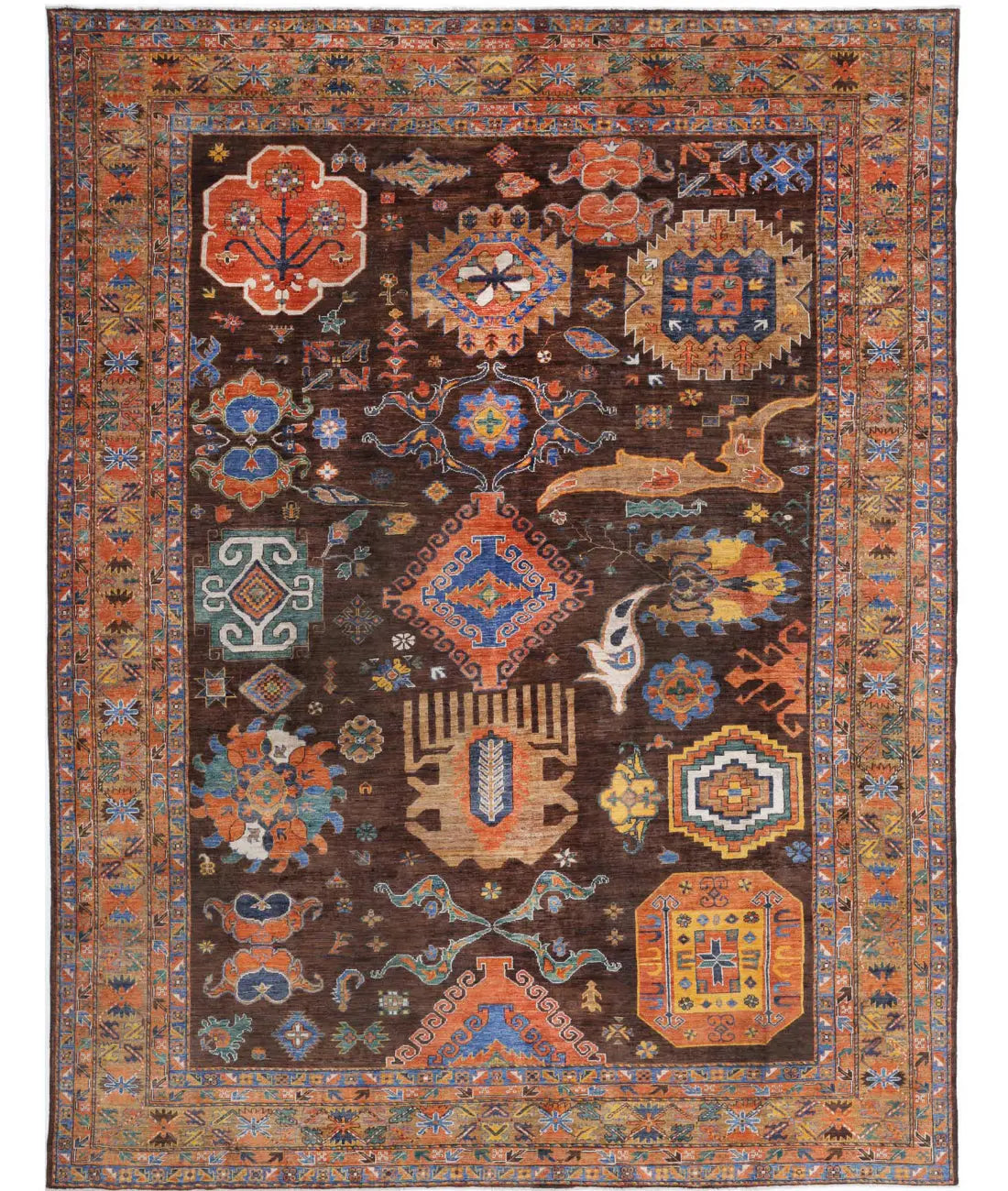 Hand Knotted Nomadic Caucasian Humna Wool Rug - 9'10'' x 12'1'' - Arteverk Rugs Area rug