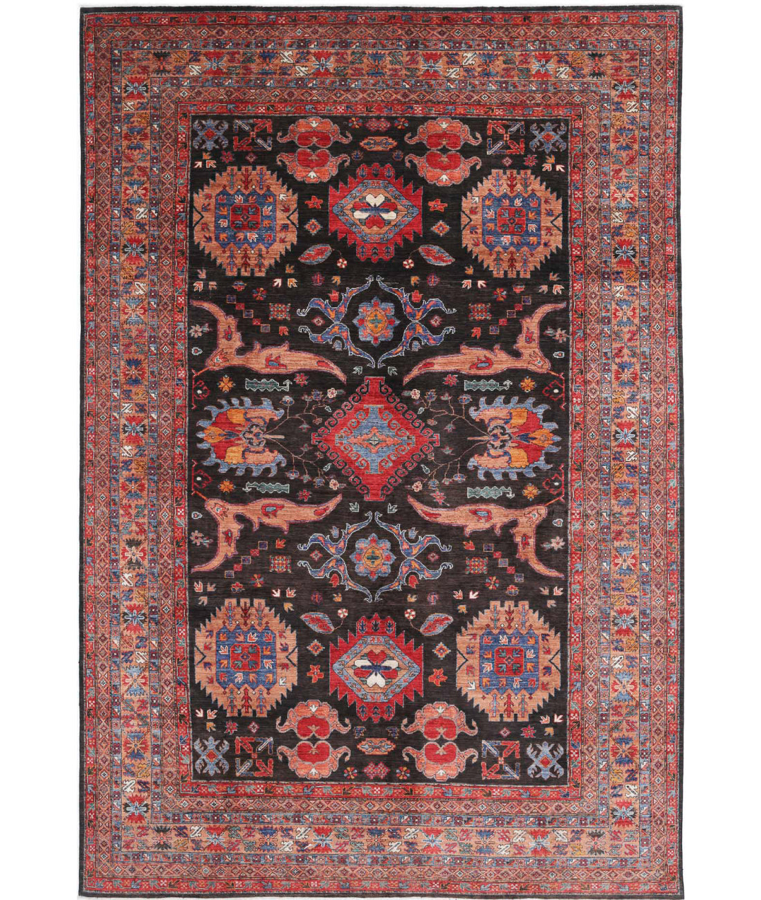 Hand Knotted Nomadic Caucasian Humna Wool Rug - 9'10'' x 14'7''