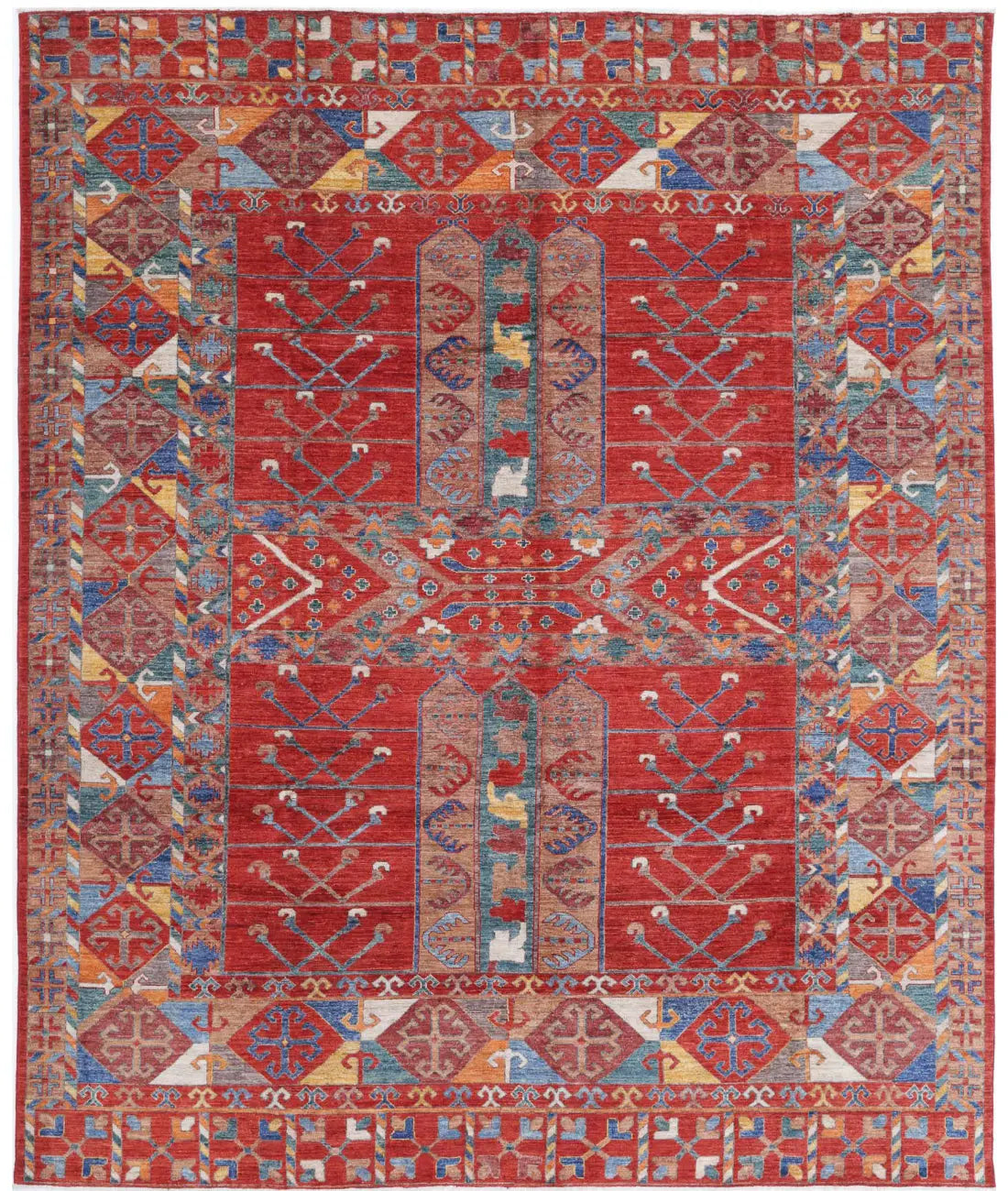Hand Knotted Nomadic Caucasian Humna Wool Rug - 9'1'' x 10'10'' - Arteverk Rugs Area rug