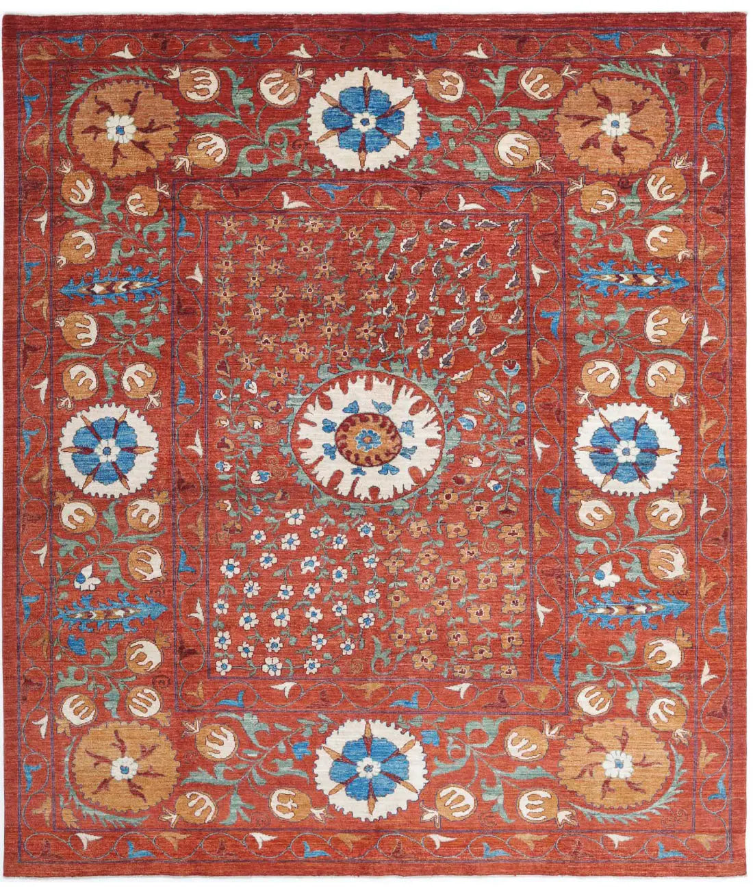 Hand Knotted Nomadic Caucasian Humna Wool Rug - 9'1'' x 10'8''