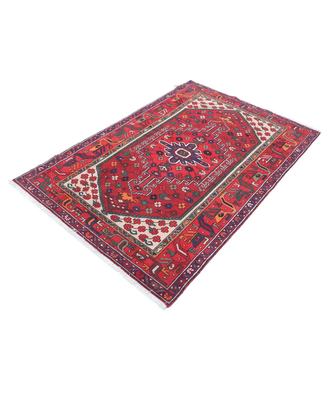 Tapis persan en laine Hamadan noué à la main - 4'0'' x 6'0''