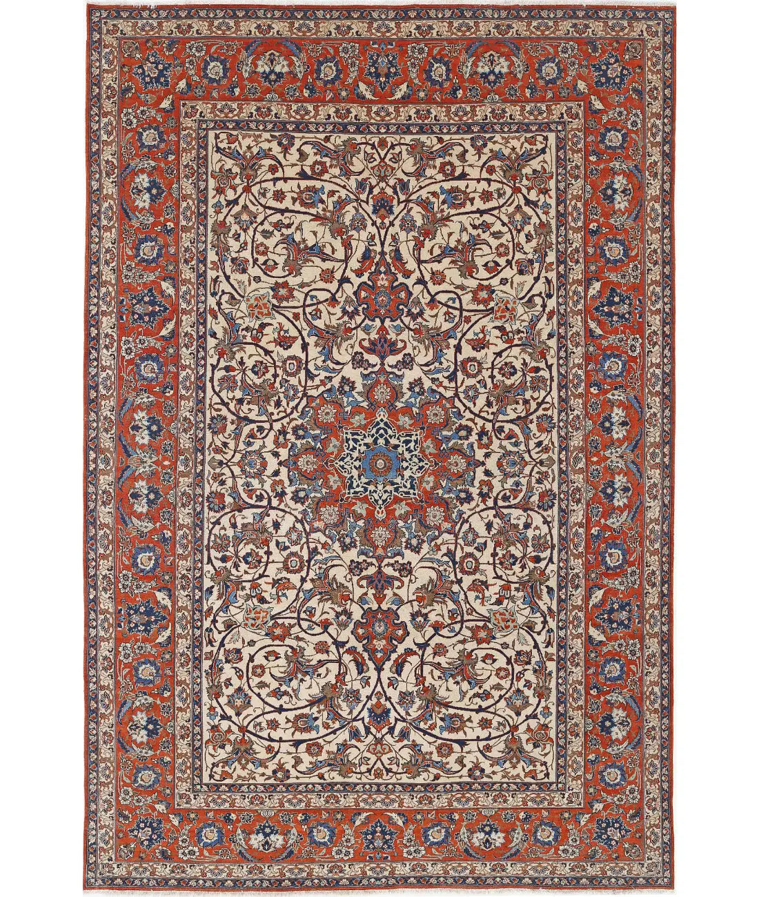 Hand Knotted Oriental Isfahan Wool Rug - 7&#39;8&#39;&#39; x 11&#39;9&#39;&#39;
