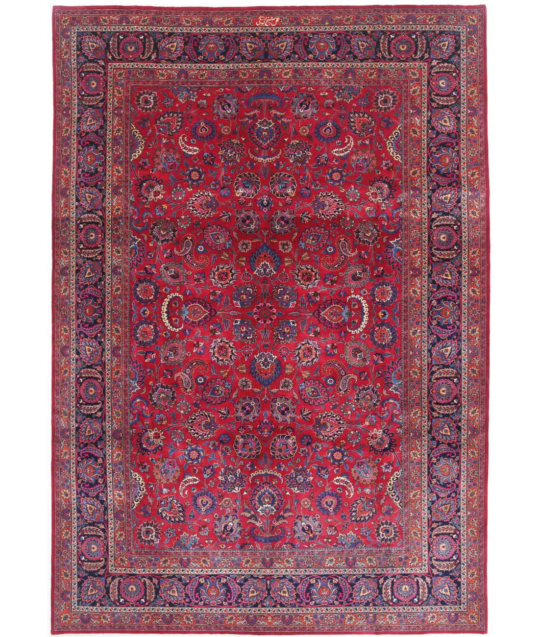 Hand Knotted Oriental Mashad Sheikh Borangi Wool Rug - 10'11'' x 16'2''