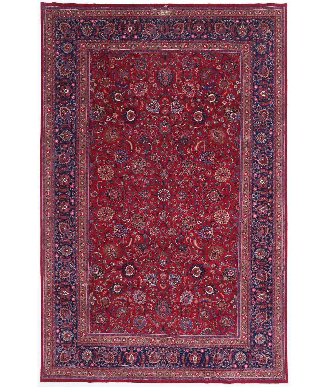 Hand Knotted Oriental Mashad Sheikh Borangi Wool Rug - 11'8'' x 18'0''