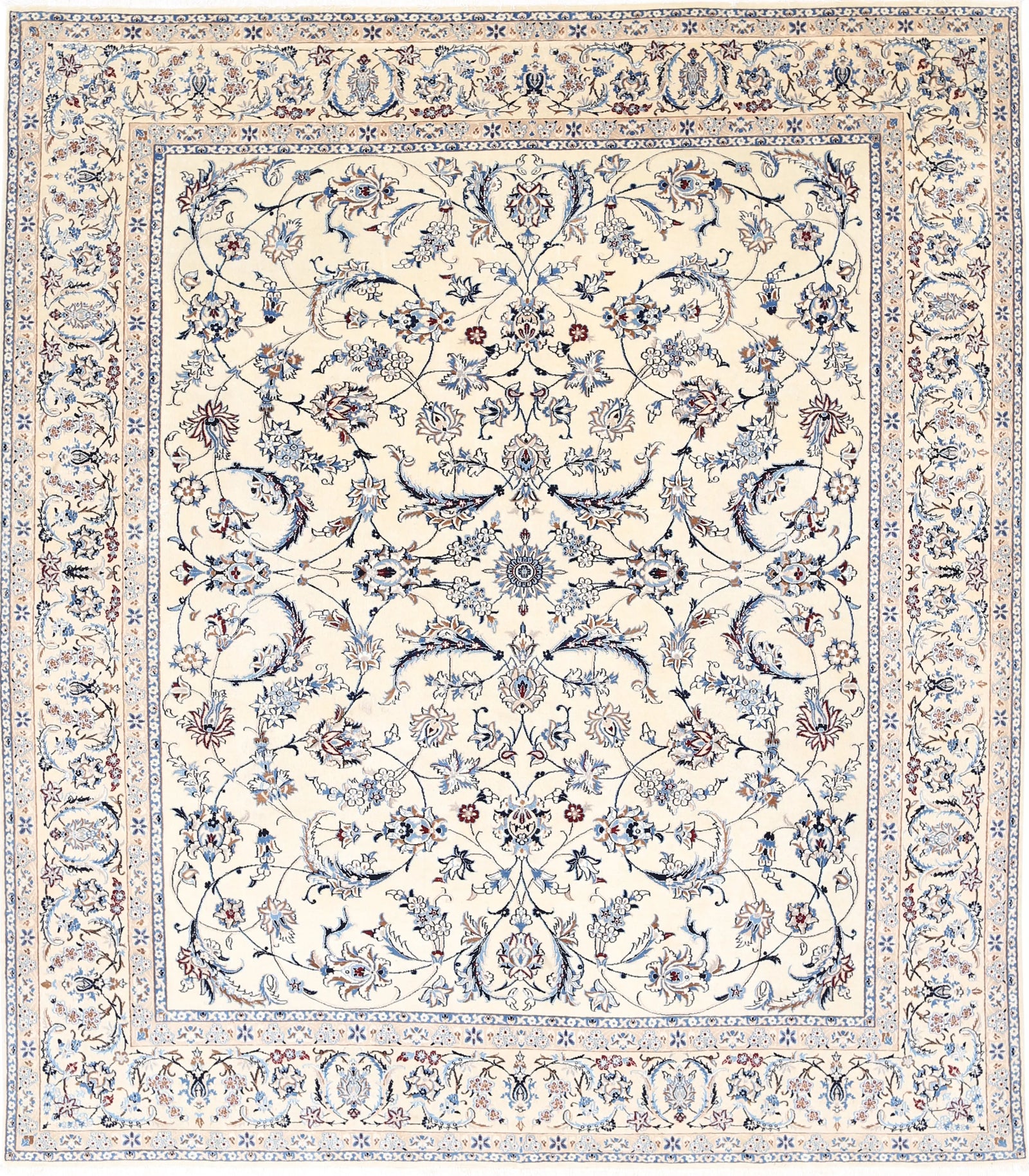 Hand Knotted Oriental Nain Wool & Silk Rug - 8'0'' x 9'5''