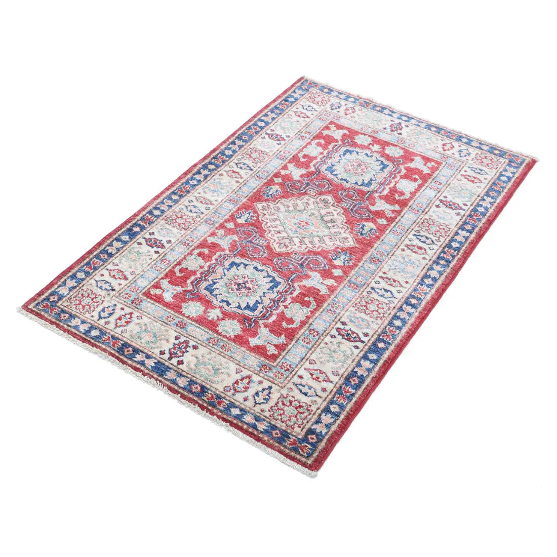 Alfombra de lana Kazak real anudada a mano - 2'7'' x 4'0''