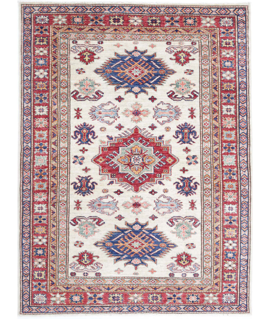 Hand Knotted Royal Kazak Wool Rug - 4'0'' x 5'5''