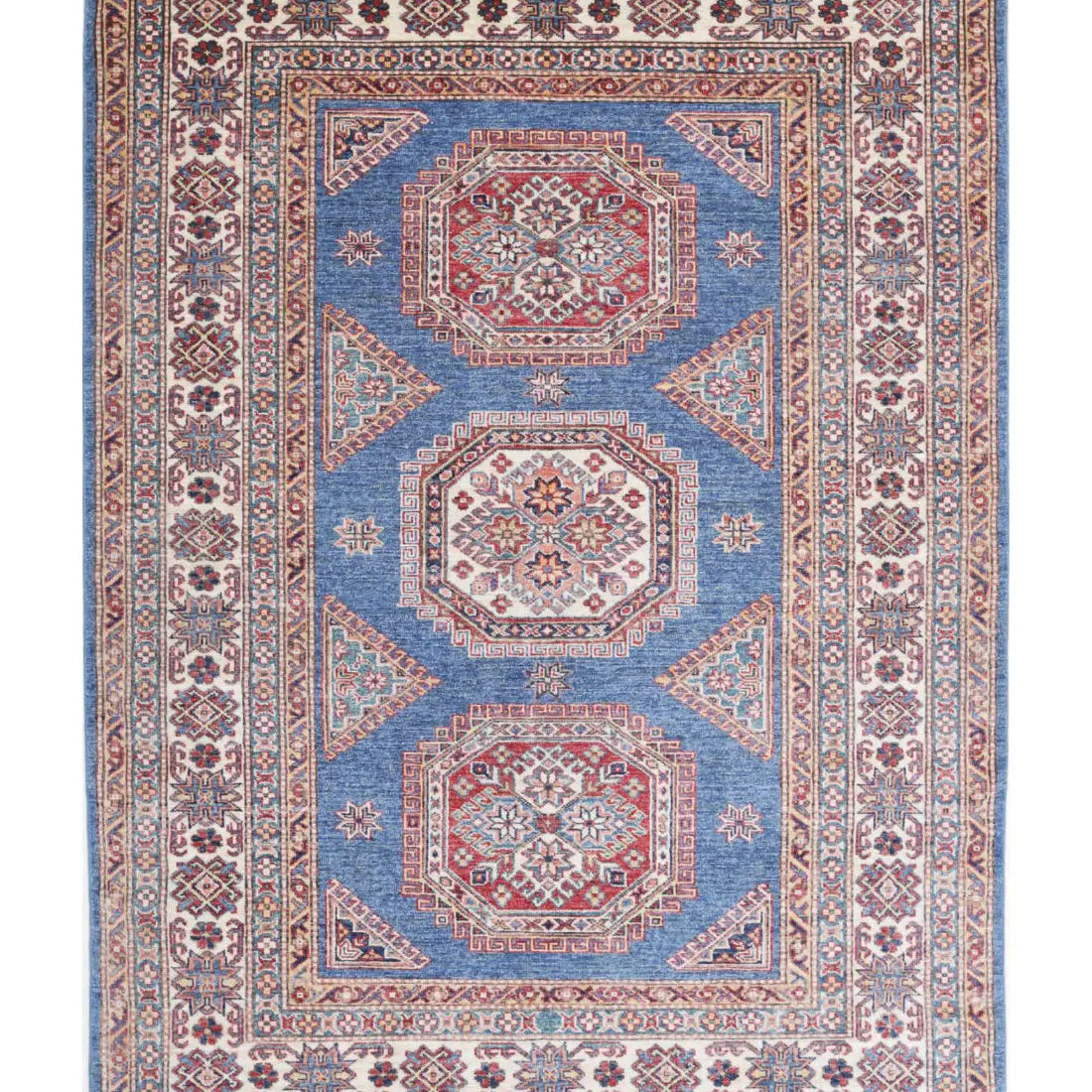 Alfombra de lana Kazak real anudada a mano - 4'10'' x 6'10''