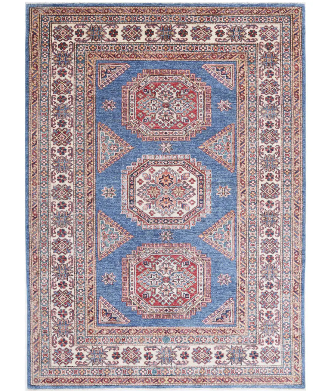 Alfombra de lana Kazak real anudada a mano - 4'10'' x 6'10''