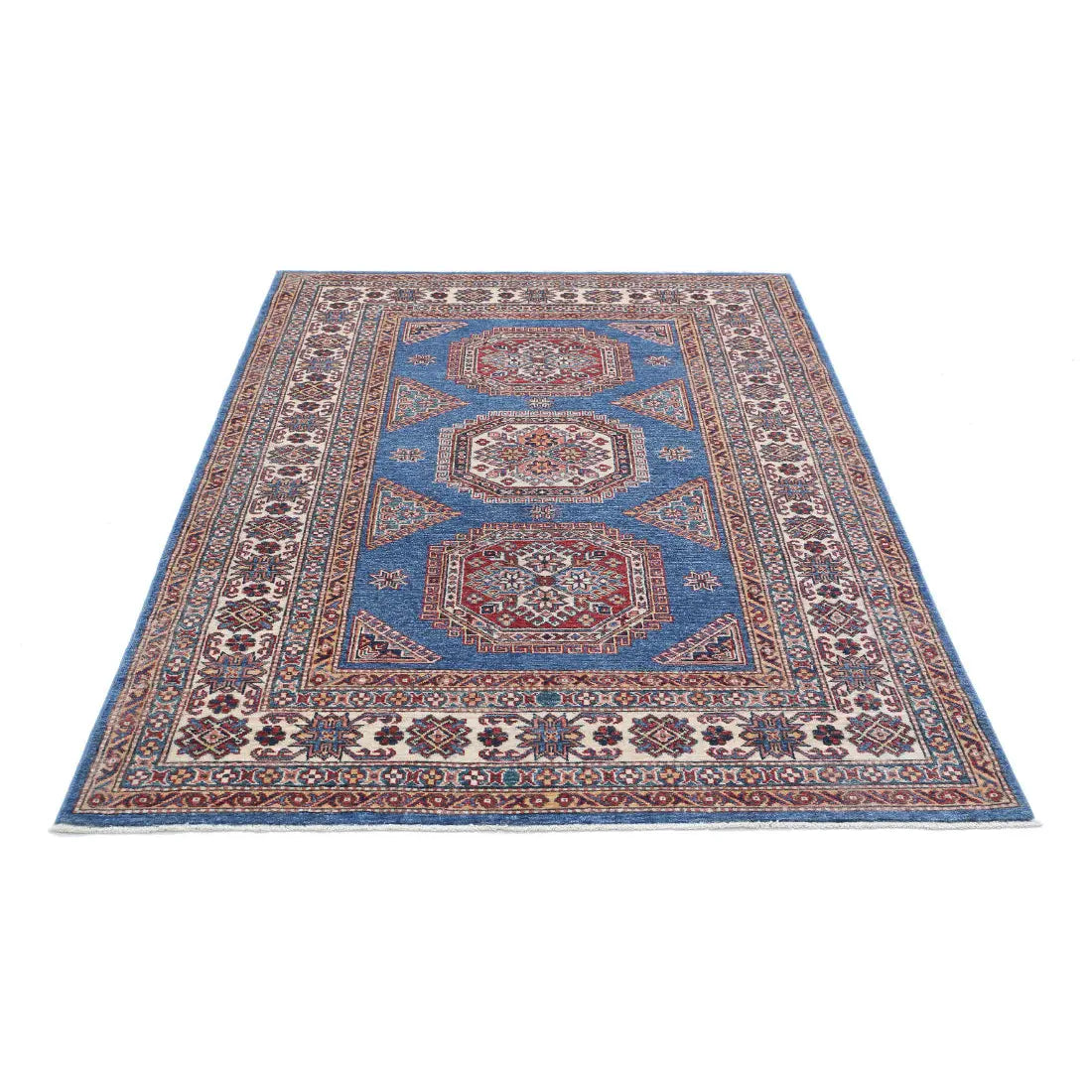 Alfombra de lana Kazak real anudada a mano - 4'10'' x 6'10''