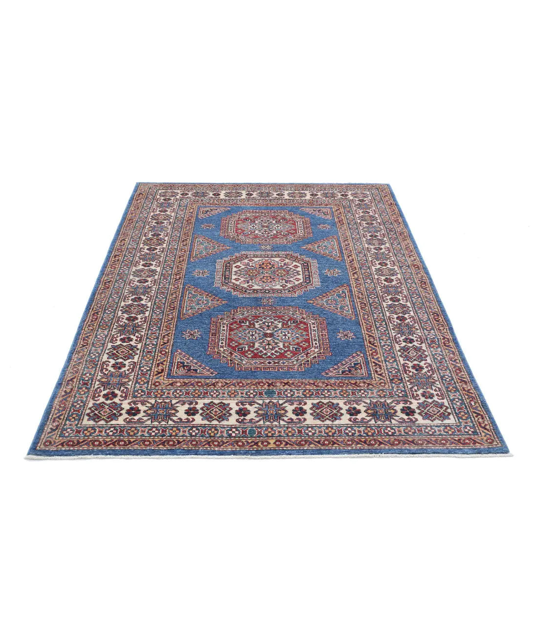 Alfombra de lana Kazak real anudada a mano - 4'10'' x 6'10''