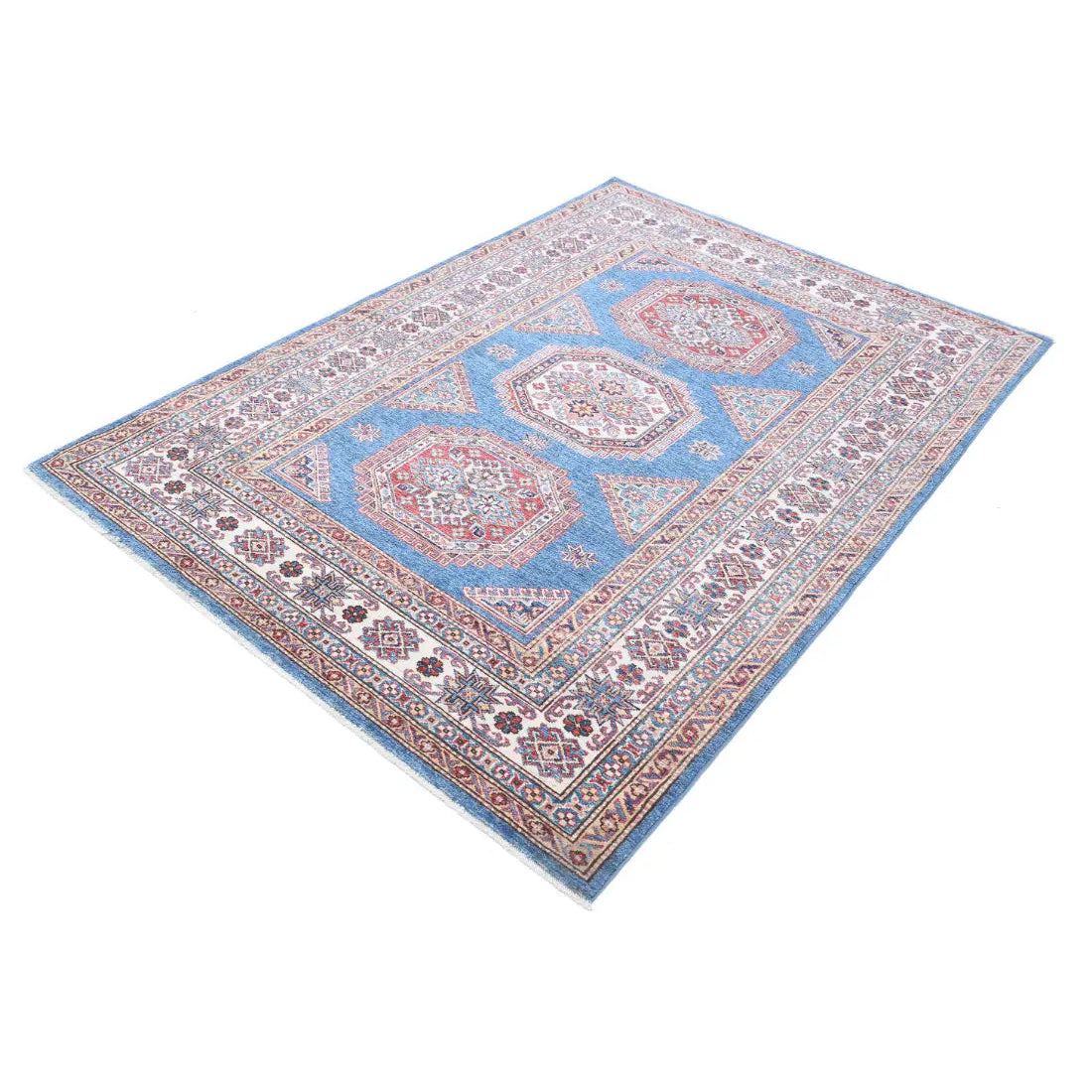 Alfombra de lana Kazak real anudada a mano - 4'10'' x 6'10''
