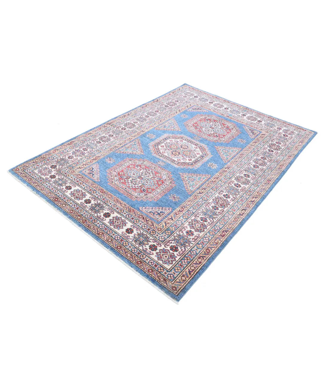 Alfombra de lana Kazak real anudada a mano - 4'10'' x 6'10''