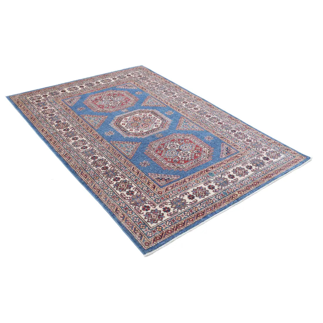 Alfombra de lana Kazak real anudada a mano - 4'10'' x 6'10''