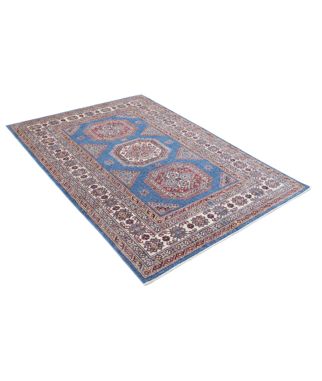 Alfombra de lana Kazak real anudada a mano - 4'10'' x 6'10''