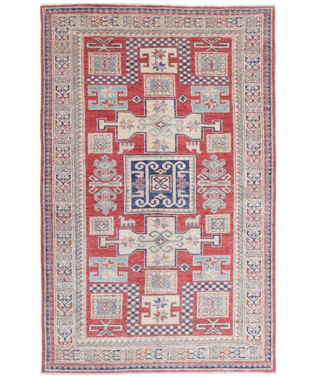 Hand Knotted Royal Kazak Wool Rug - 4'1'' x 6'7''