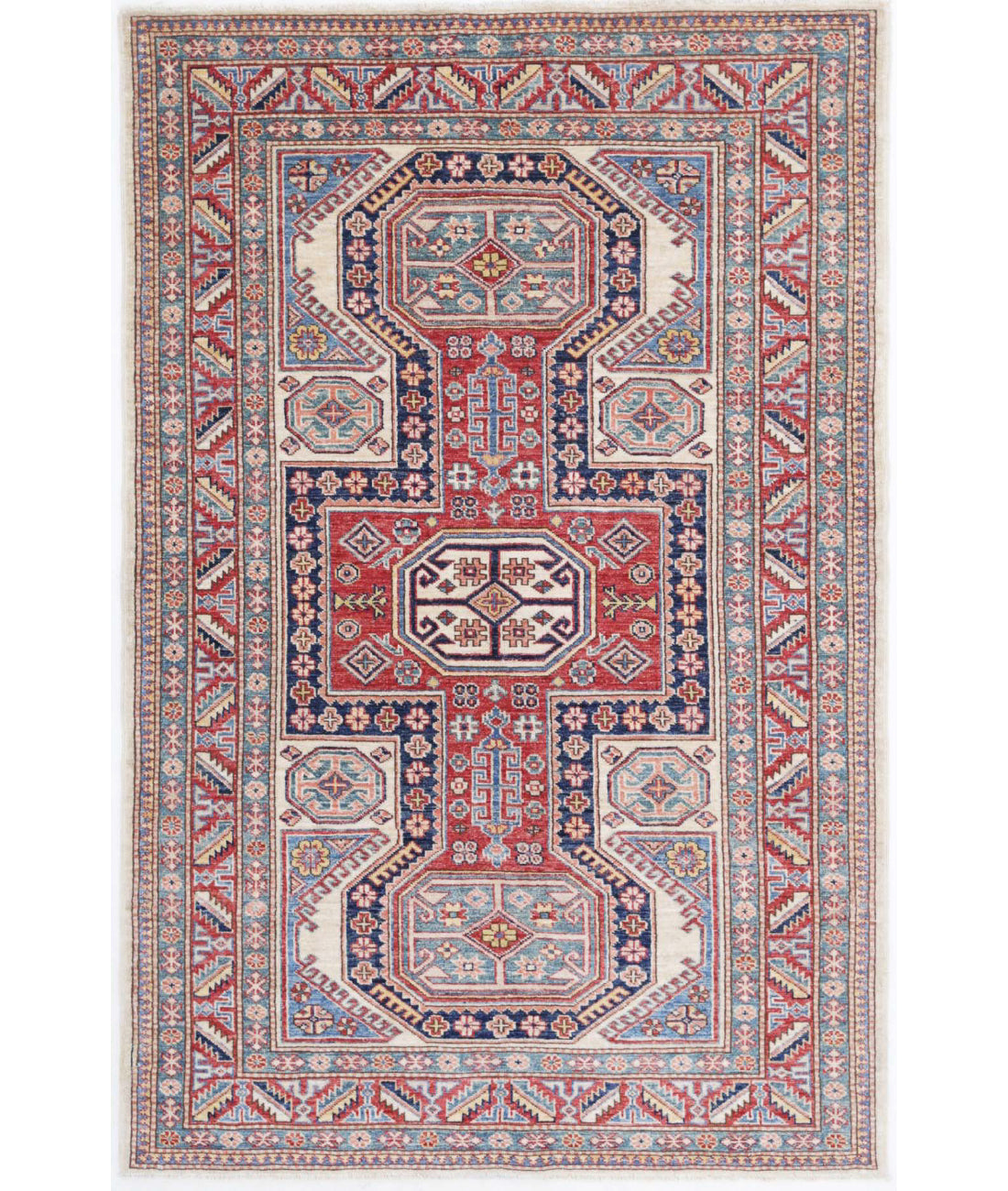 Hand Knotted Royal Kazak Wool Rug - 4'2'' x 6'6''