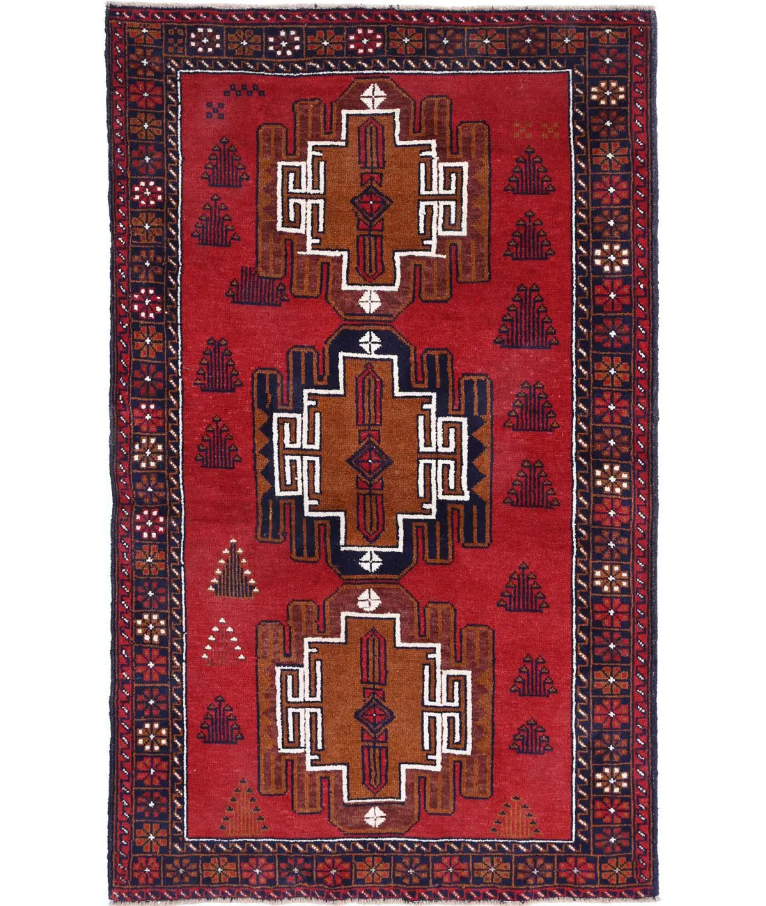 Hand Knotted Tribal Baluch Wool Rug - 3'5'' x 5'9''