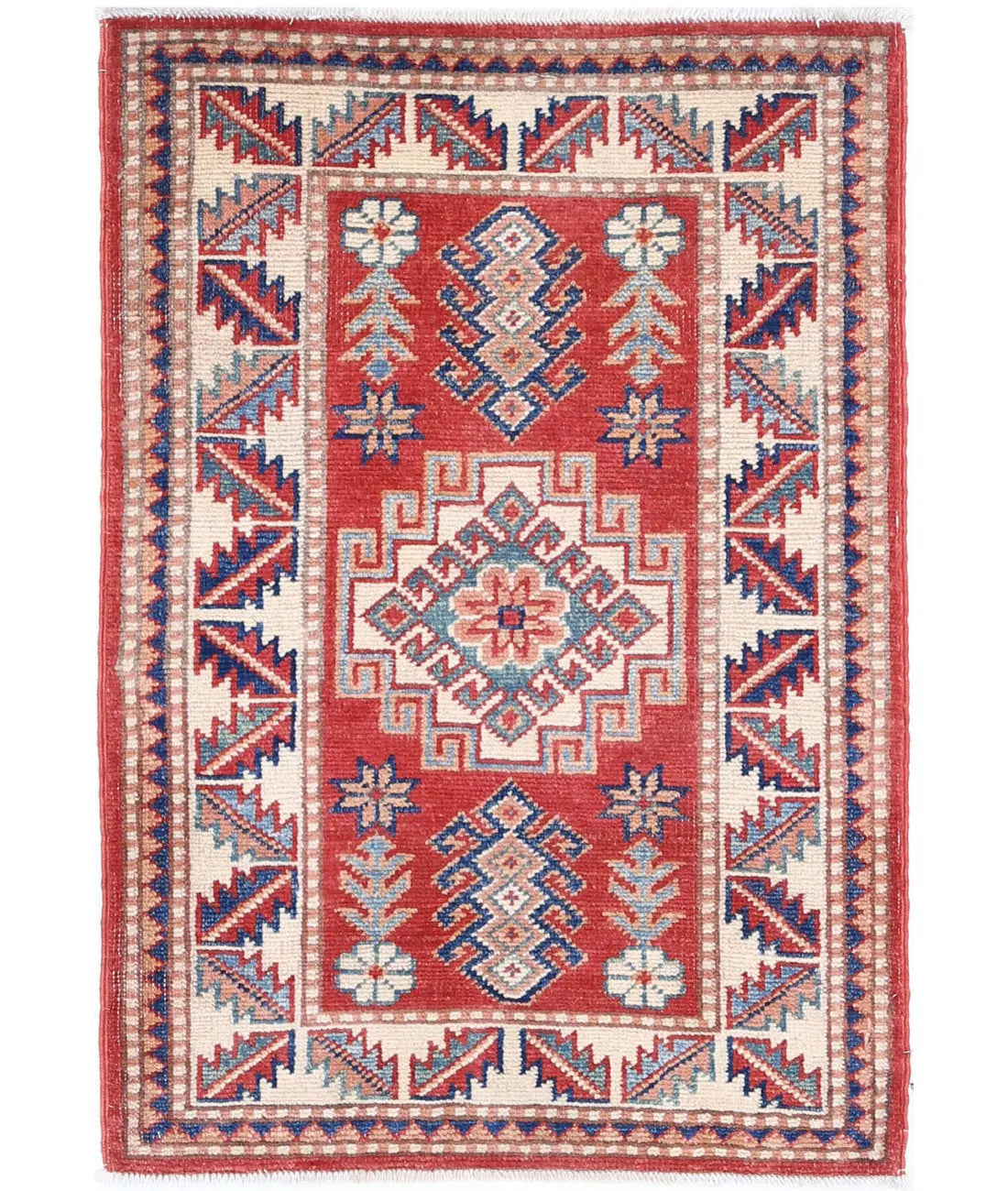 Hand Knotted Tribal Kazak Wool Rug - 1'11'' x 2'11''
