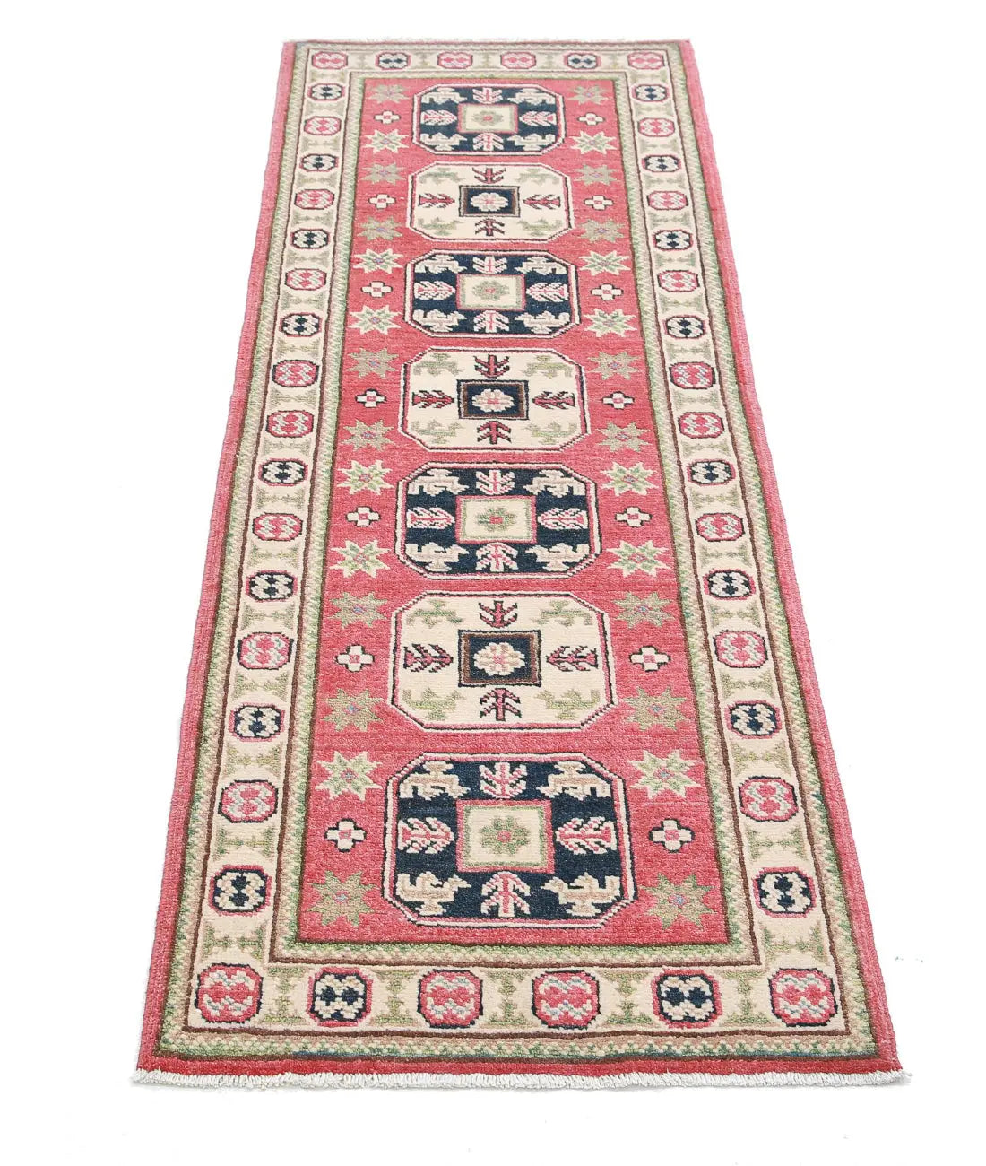 Tapis tribal en laine Kazak noué à la main - 2'0'' x 5'9''