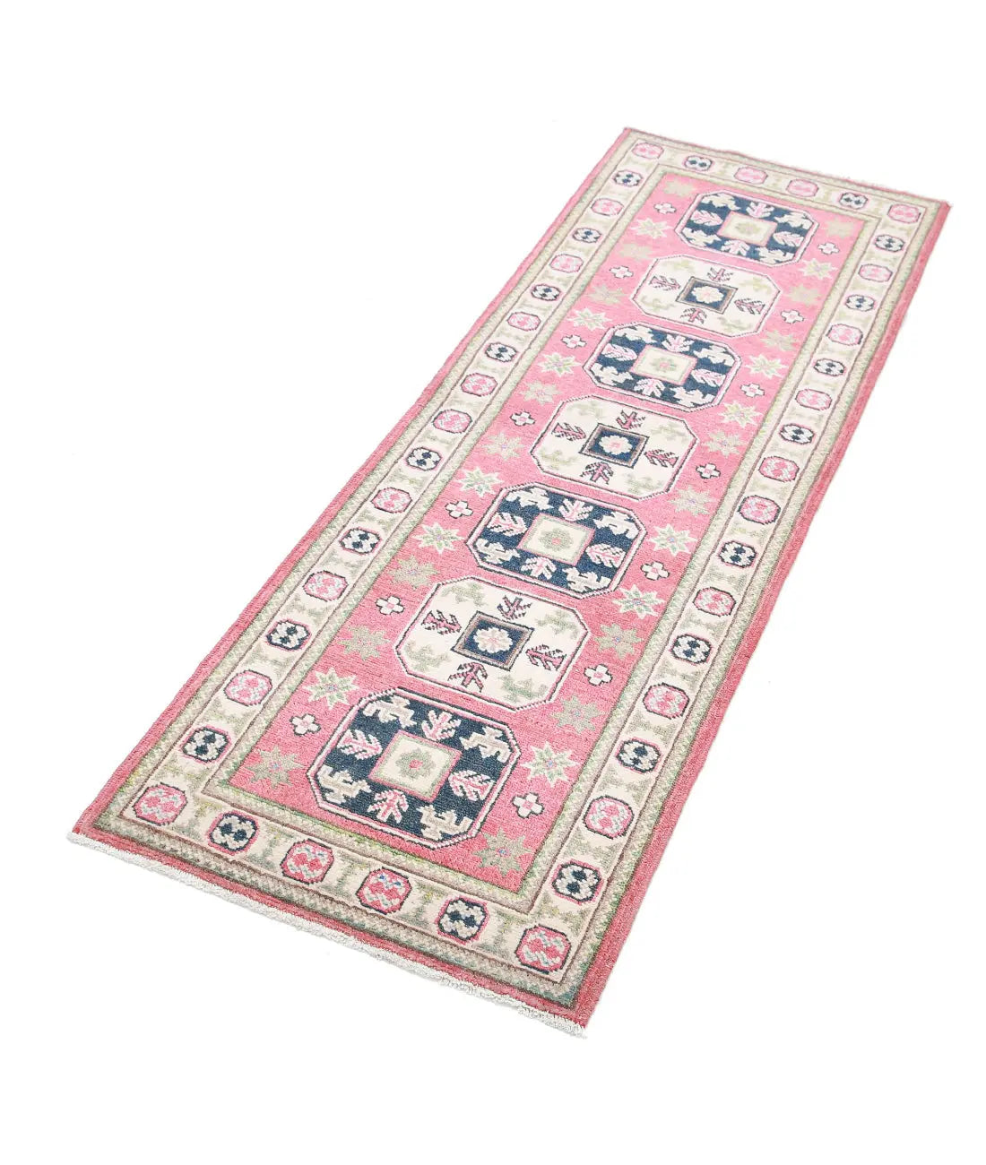 Tapis tribal en laine Kazak noué à la main - 2'0'' x 5'9''
