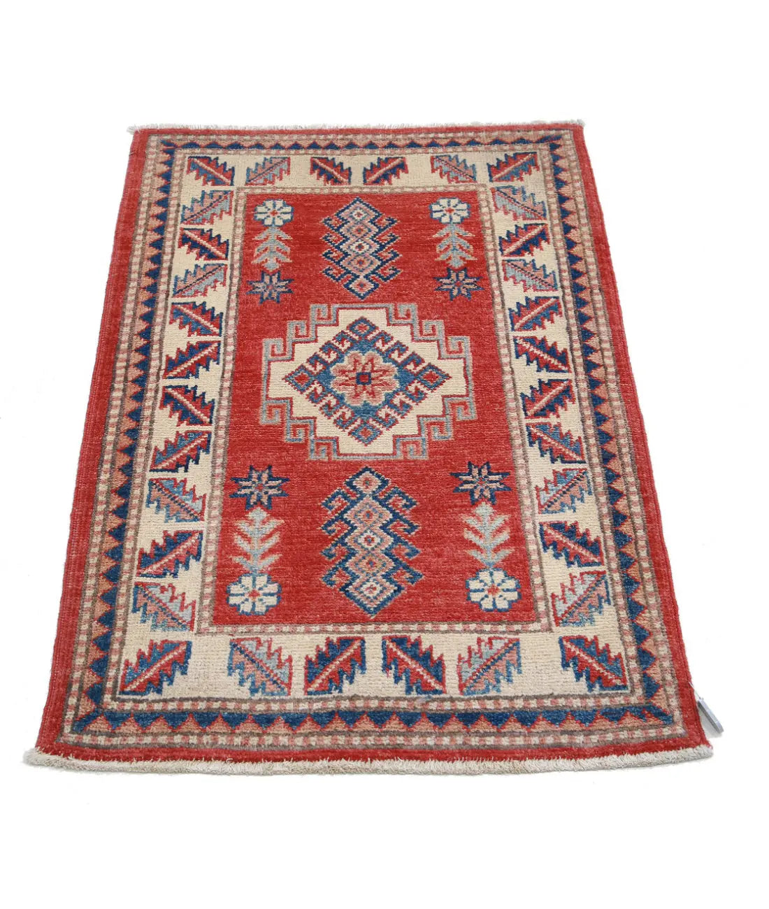 Tapis tribal en laine Kazak noué à la main - 2'2'' x 3'4''