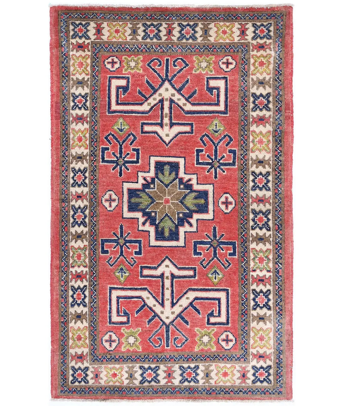 Hand Knotted Tribal Kazak Wool Rug - 2'5'' x 4'5''