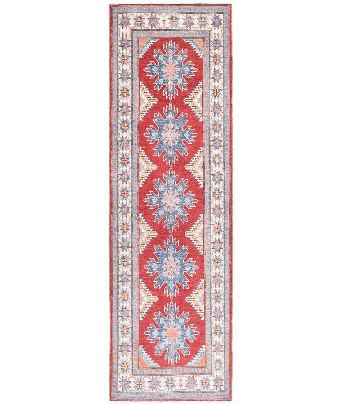 Hand Knotted Tribal Kazak Wool Rug - 2'7'' x 9'2''