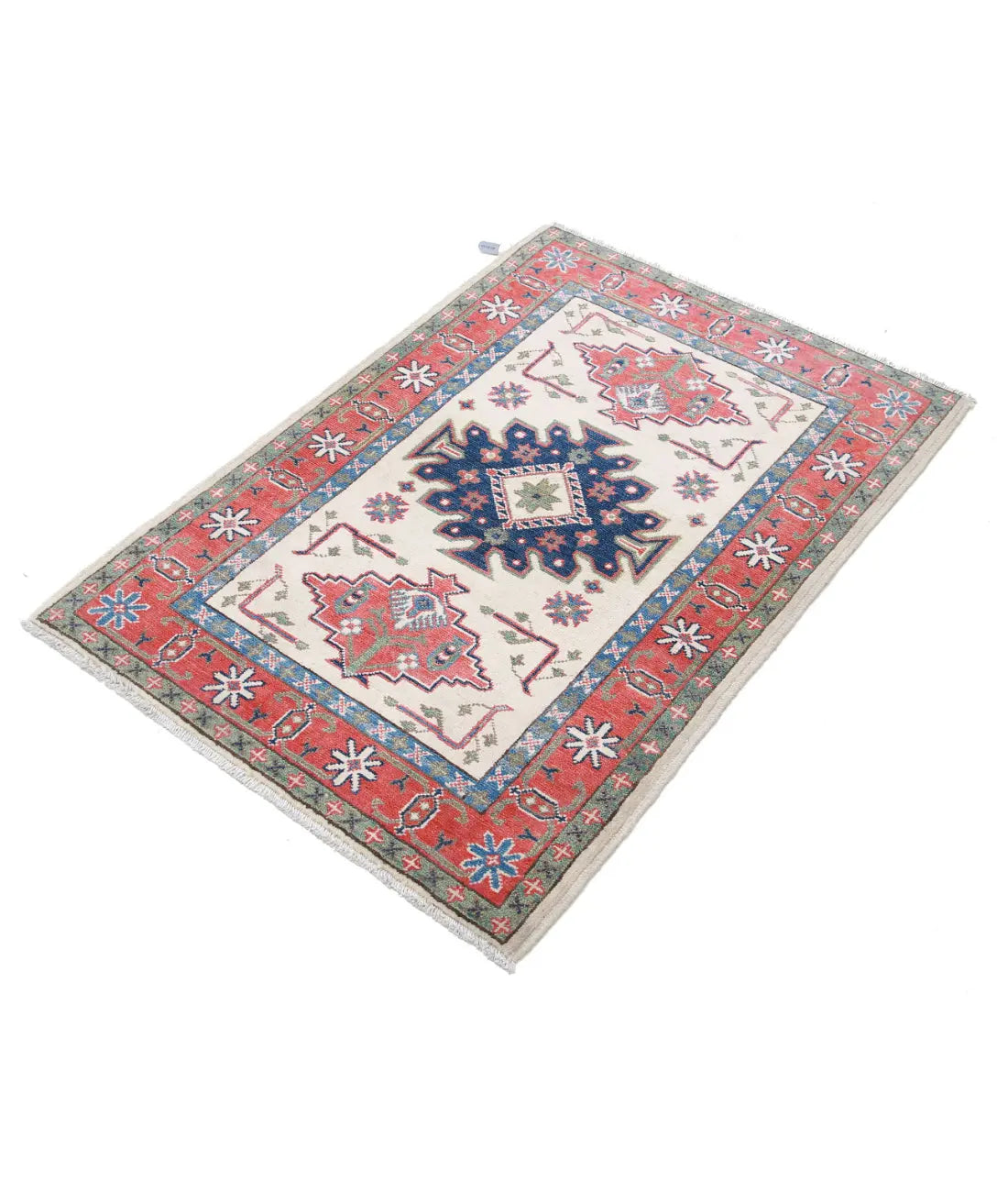 Tapis tribal en laine Kazak noué à la main - 2'8'' x 3'11''