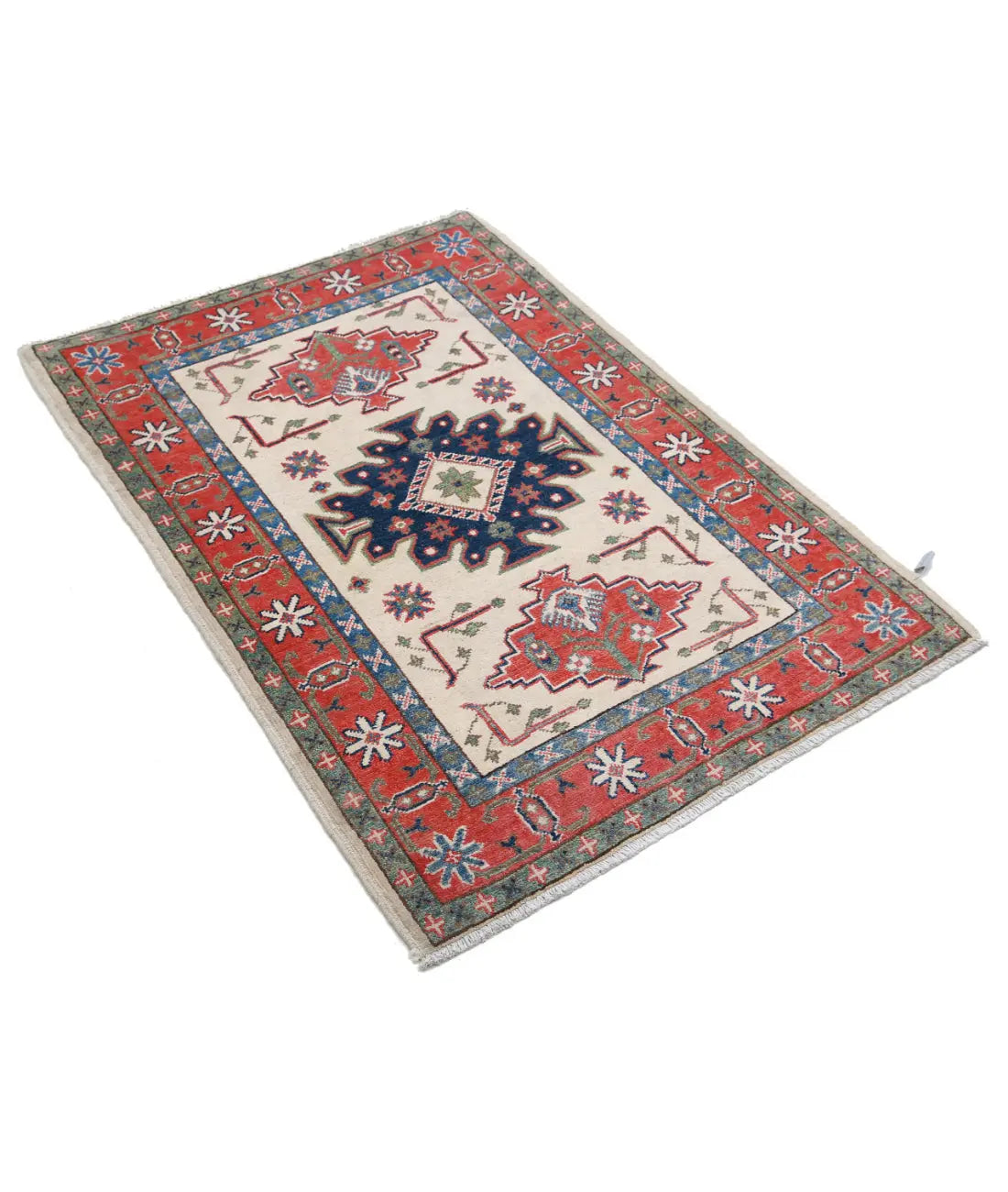 Tapis tribal en laine Kazak noué à la main - 2'8'' x 3'11''