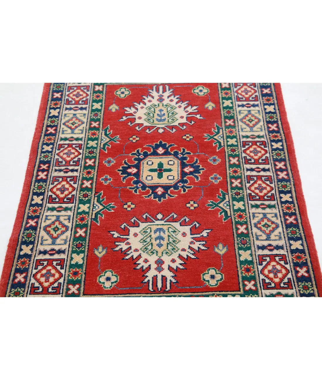 Tapis tribal en laine Kazak noué à la main - 2'8'' x 4'2''
