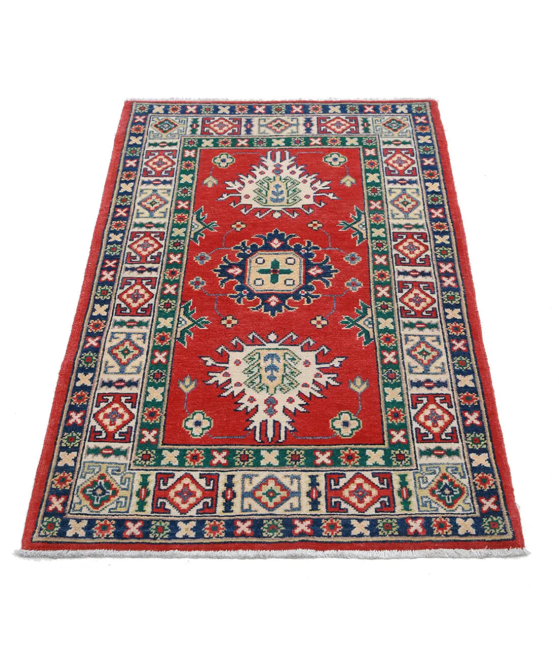 Tapis tribal en laine Kazak noué à la main - 2'8'' x 4'2''