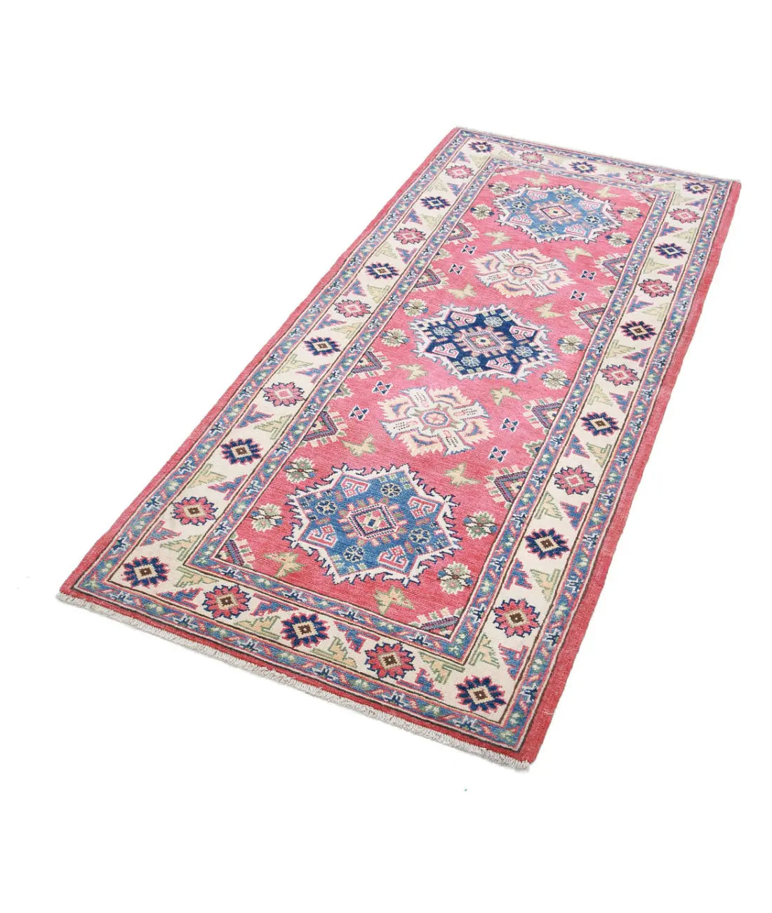Tapis tribal en laine Kazak noué à la main - 2'9'' x 6'1''