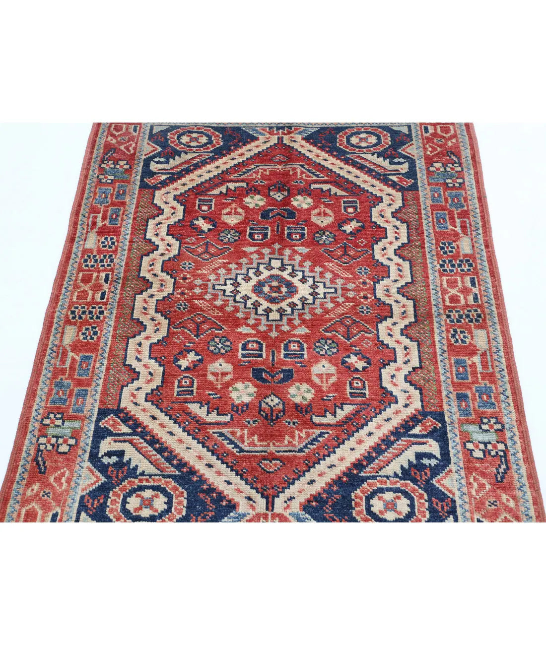 Hand Knotted Tribal Kazak Wool Rug - 3'4'' x 4'4''